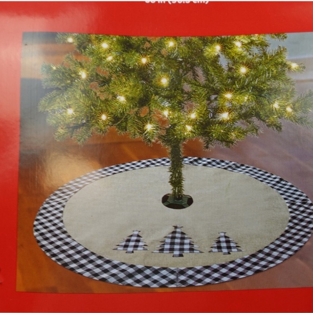 Buffalo Plaid Check Christmas Tree Skirt 38" Inch Burlap w Tree Cutout Farmhouse